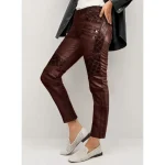 Women's Brown Carrier Burnt Maroon Leather Zipper Pants Side View