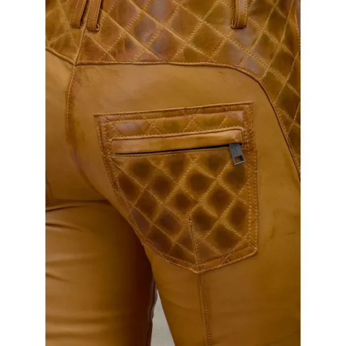 Women'S Brown Carrier Burnt Mustard Leather Pants Back Pocket View