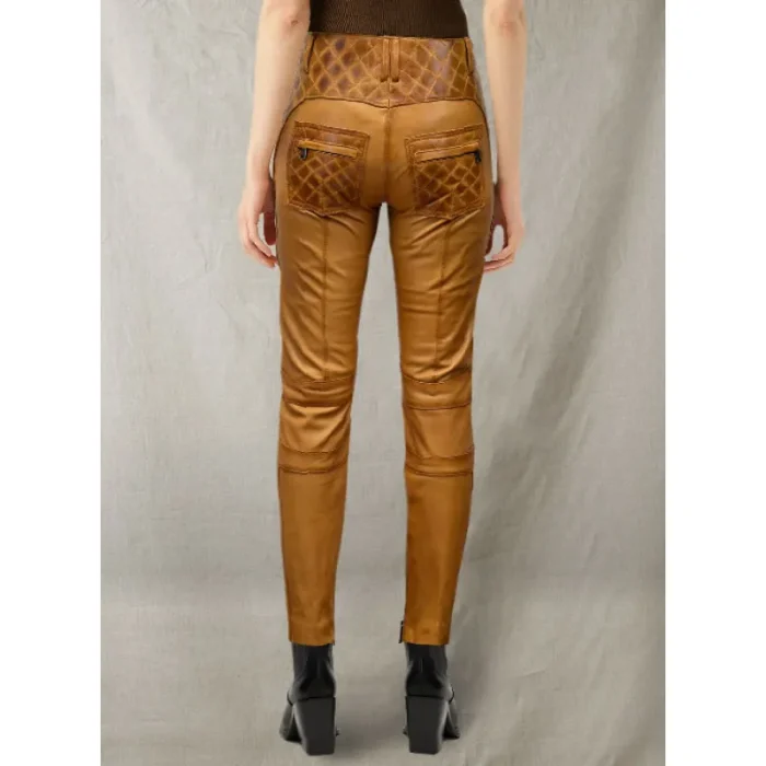 Women'S Brown Carrier Burnt Mustard Leather Pants Back View