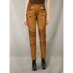 Women's Brown Carrier Burnt Mustard Leather Pants