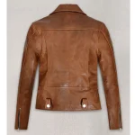 Women's Brown Kylie Jenner Biker Leather Jacket Back