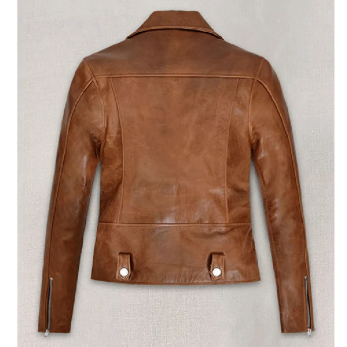 Women'S Brown Kylie Jenner Biker Leather Jacket Back