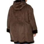 Women's Brown Plus Size Hooded Faux Shearling Coat Back