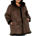 Women's Brown Plus Size Hooded Faux Shearling Coat