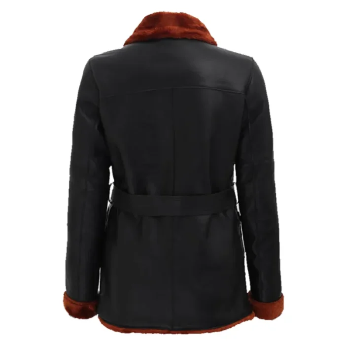 Women'S Brown Shearling Leather Coat Back