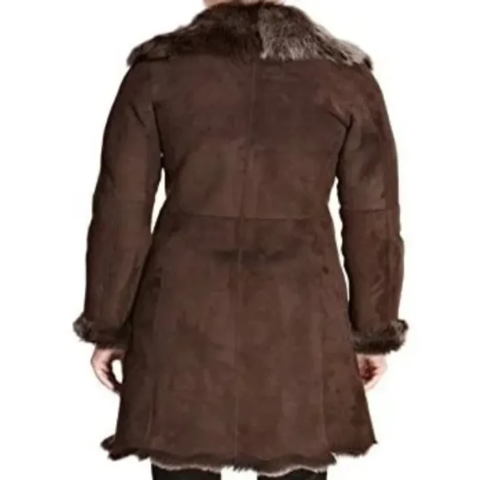 Women'S Brown Sheepskin Long Winter Coat Back
