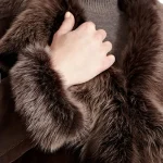Women's Brown Sheepskin Long Winter Coat Close Look