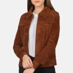 Women's Brown Suede Trucker Leather Jacket