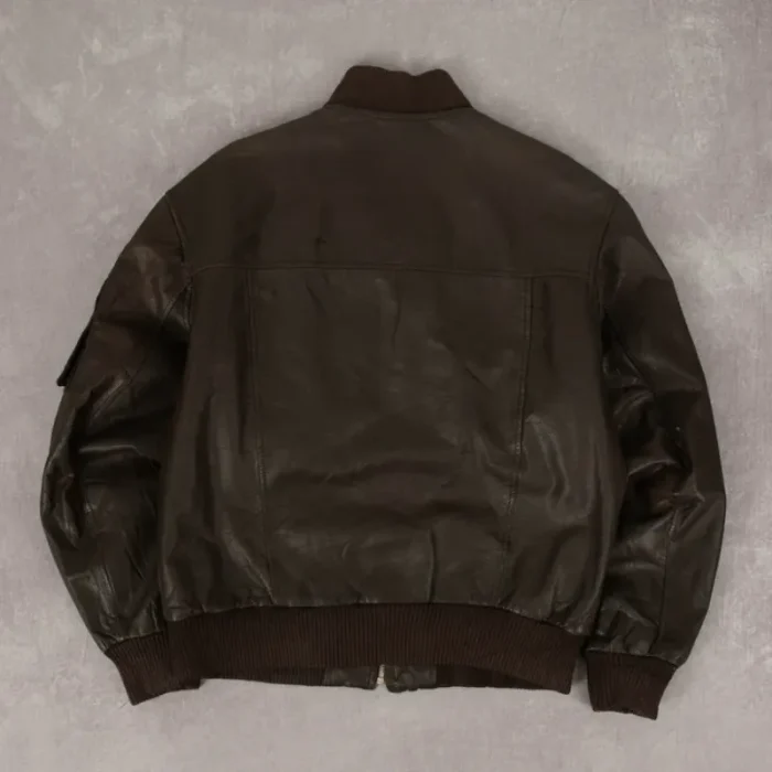 Women'S Brown Vintage 1990S Leather Bomber Jacket Back