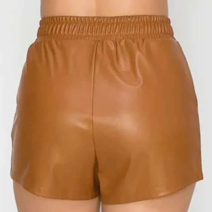 Women'S Camel Best Leather Shorts Back