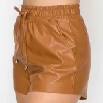 Women's Camel Best Leather Shorts Side