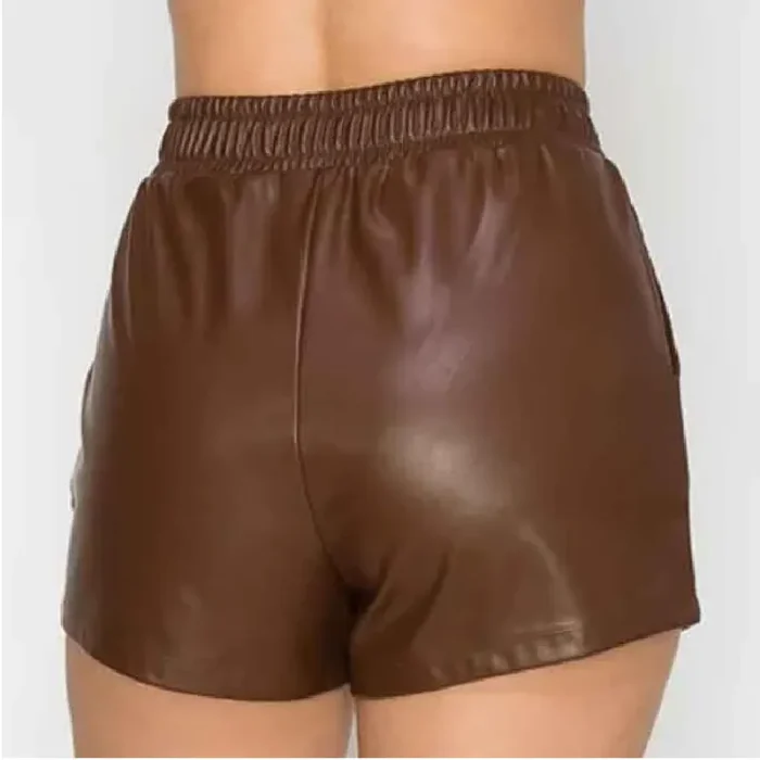 Women'S Chocolate High Waist Leather Short Back