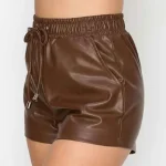 Women's Chocolate High Waist Leather Short View