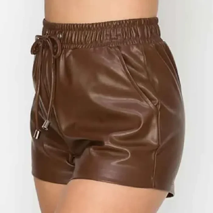 Women'S Chocolate High Waist Leather Short View