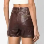Women's Dark Brown High Waisted Leather Shorts - Back