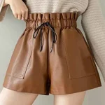 Women's Dark Brown High Waisted Leather Shorts