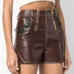 Women's Dark Brown High Waisted Leather Shorts