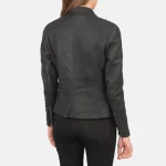 Women's Distressed Black Leather Biker Jacket Back