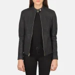 Women's Distressed Black Leather Biker Jacket