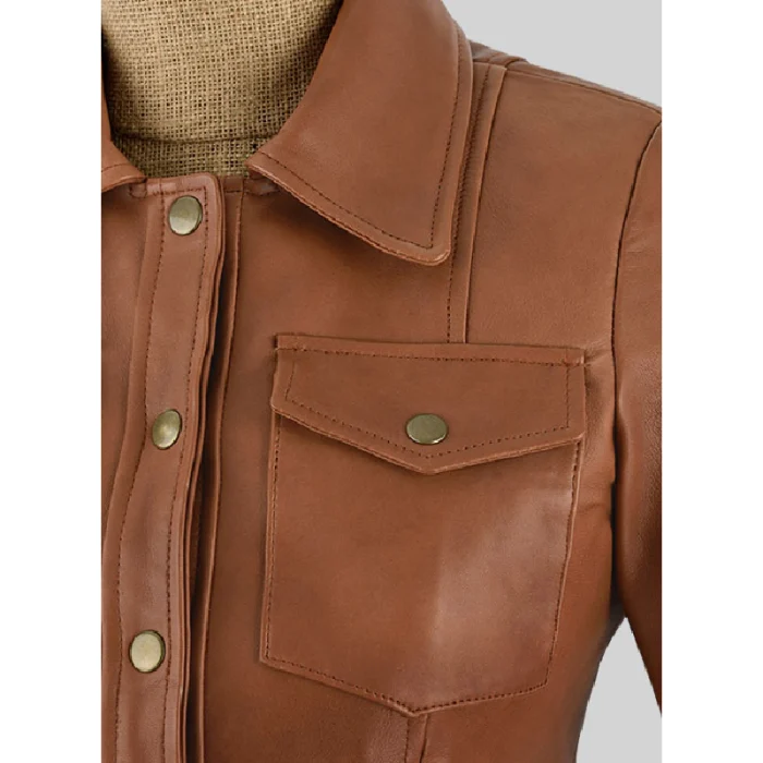 Women'S Gigi Hadid Button Up Leather Jacket Close