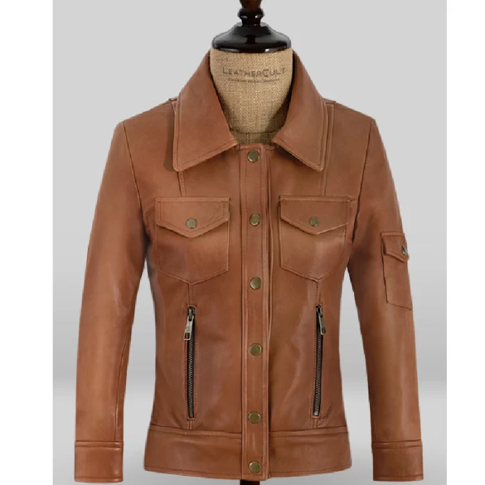 Women'S Gigi Hadid Button Up Leather Jacket Front