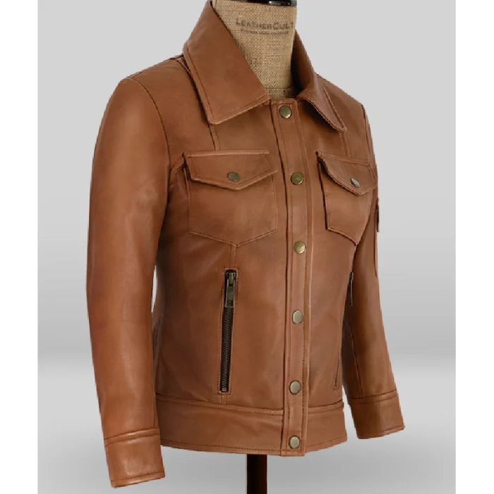 Women'S Gigi Hadid Button Up Leather Jacket Side