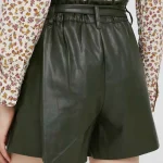 Women's Green High Waist Leather Shorts Back View