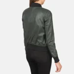 Women's Green Leather MA-1 Bomber Jacket Back