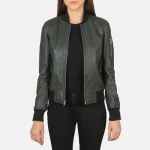 Women's Green Leather MA-1 Bomber Jacket