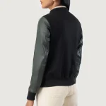 Women's Green/Black Sheepskin Leather Hybrid Varsity Jacket Back