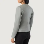 Women's Grey Collarless Leather Biker Jacket Back View