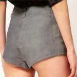 Women's Grey Leather Zipper Cargo Shorts Back View
