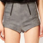 Women's Grey Leather Zipper Cargo Shorts