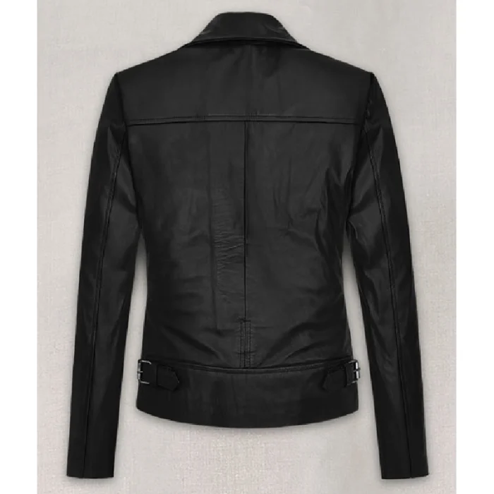 Women'S Jennifer Lawrence Button Up Leather Jacket Back