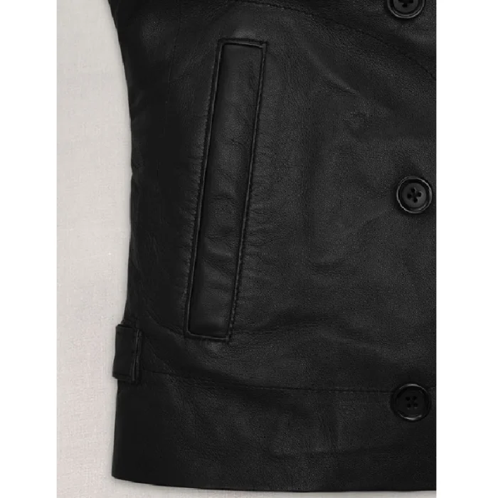 Women'S Jennifer Lawrence Button Up Leather Jacket Button Up