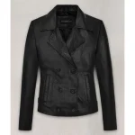 Women's Jennifer Lawrence Button Up Leather Jacket Front