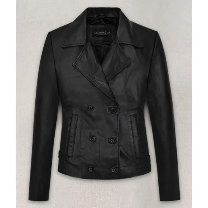 Women'S Jennifer Lawrence Button Up Leather Jacket Front