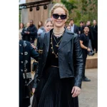 Black Jennifer Lawrence Button-Up Leather Jacket