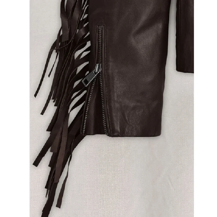 Women'S Kendall Jenner Biker Leather Jacket Close Up