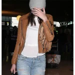Brown Kendall Jenner Biker Leather Jacket