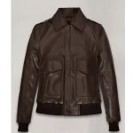 Women's Kendall Jenner Zipper Bomber Leather Jacket Front