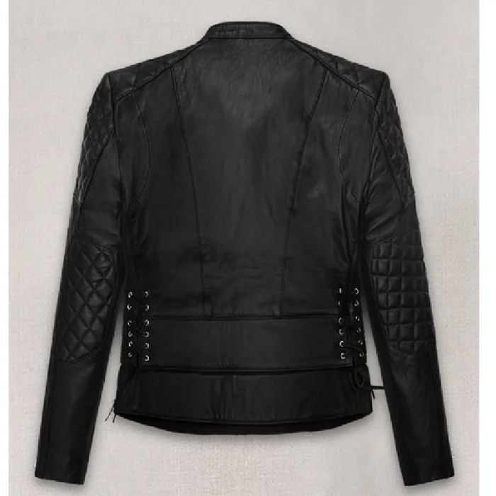 Women'S Kristen Stewart Zipper Leather Jacket Back
