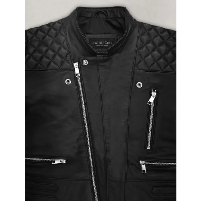 Women'S Kristen Stewart Zipper Leather Jacket Close-Up