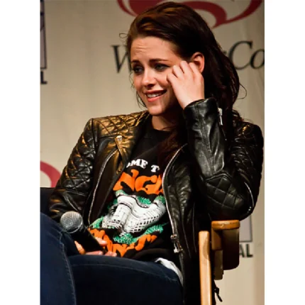 Black Kristen Stewart Zipper Leather Jacket