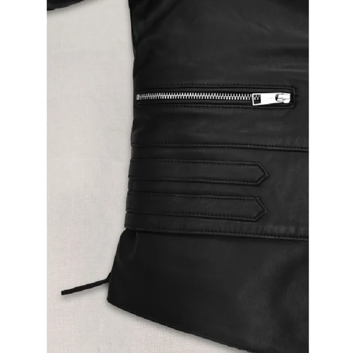 Women'S Kristen Stewart Zipper Leather Jacket Side- Zip