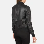 Women's Ma-1 Black Leather Zip-Up Bomber Jacket Back