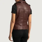 Women's Maroon Leather Biker Vest Back