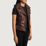 Women's Maroon Leather Biker Vest Side View