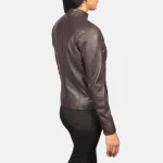 Women's Maroon Leather Zipper Biker Jacket Back View