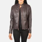 Women's Maroon Leather Zipper Biker Jacket
